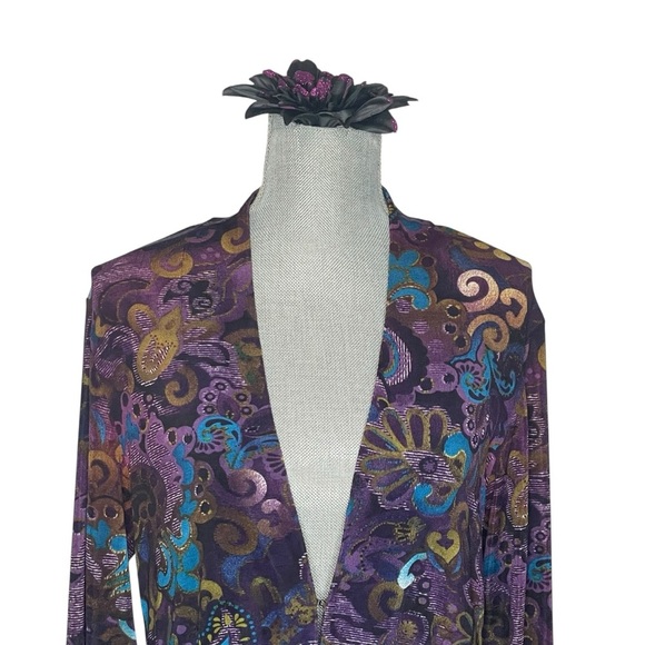 VTG CHICOS TRAVELERS Sz 1 Purple Turquoise Blue Slinky Cardigan - Picture 5 of 11